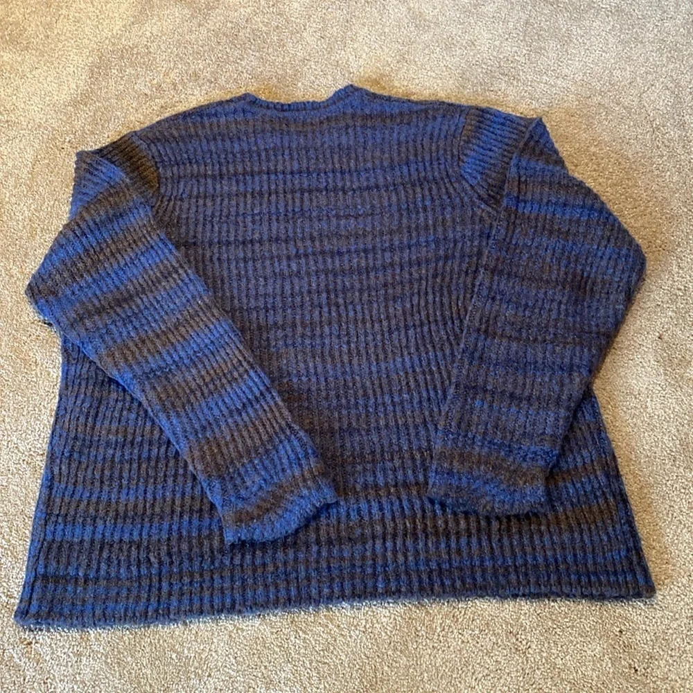 Lucky Brand Crew Neck Space Dye L/S Sweater Blue Tan Stripe Size XL
